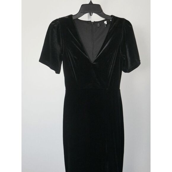 Lulus Black Velvet Trumpet Maxi Dress | XS | V-Neck | Flutter Sleeve | Slit Gown - Picture 5 of 11